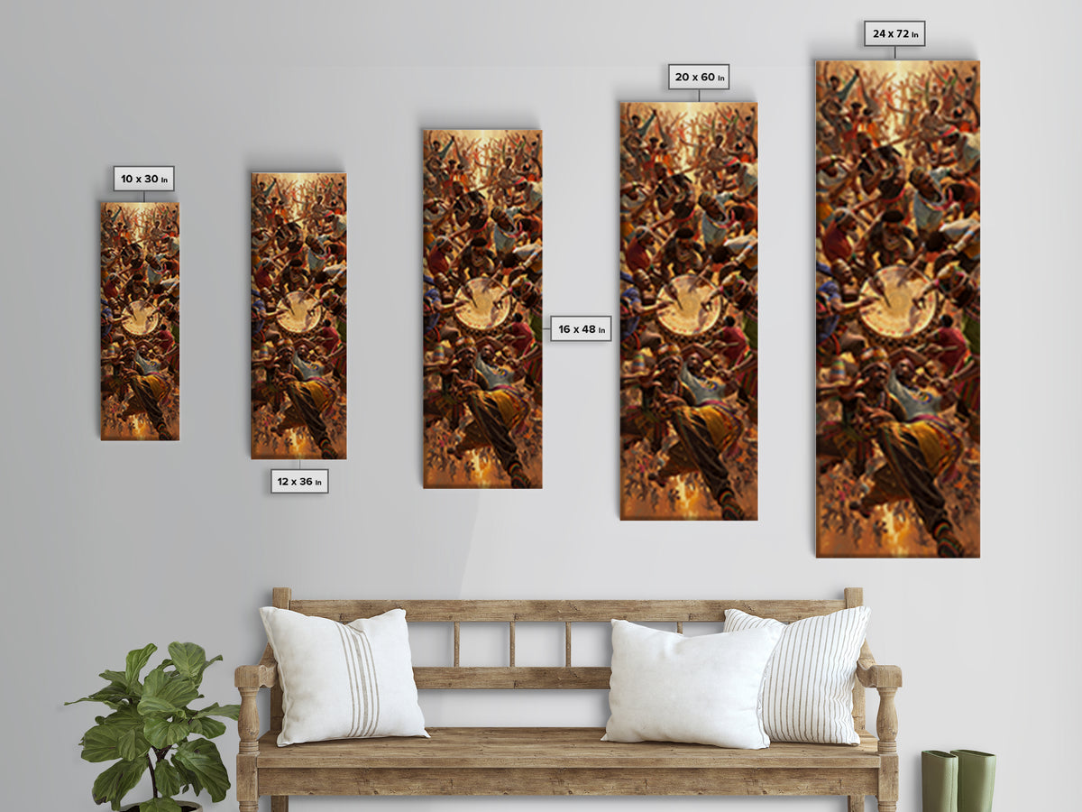 Joyful African Drum Dance Celebration Framed Canvas Print, African Women Art, Tribal Culture Wall Decor, Music Festival Gift