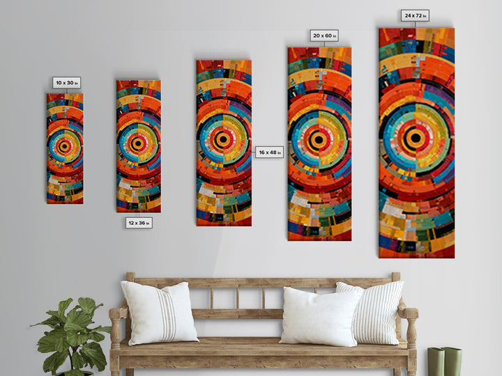 Colorful Concentric Mosaic Circle Canvas Print, African Abstract Art, Modern Geometric Wall Decor, Bold Statement Art Gift