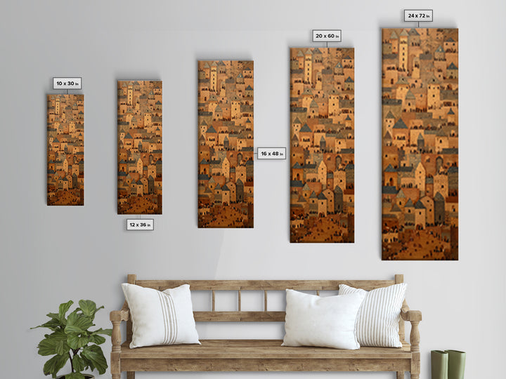 Sahel Mud Brick Village Wall Art, African Architecture Canvas Print, Earth Tone Cultural Decor, Tribal Cityscape Artwork