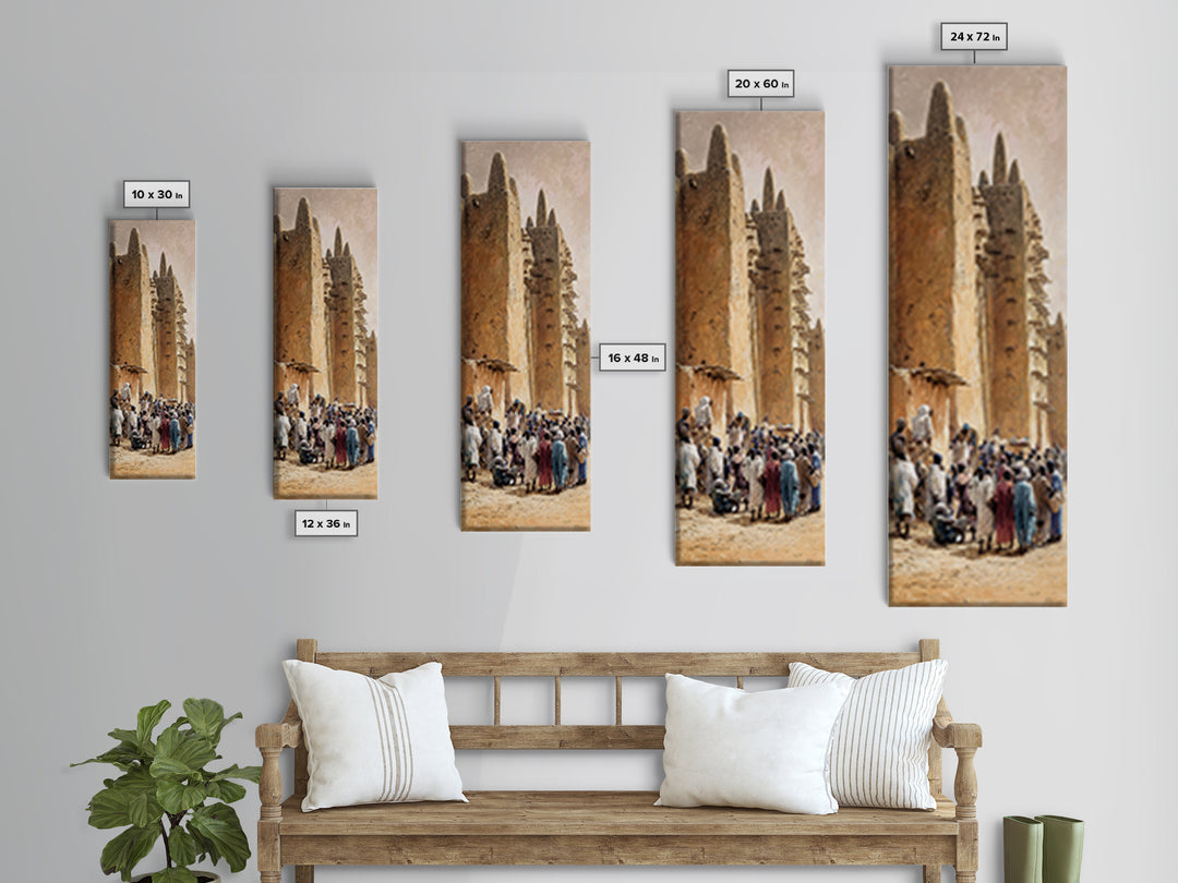 Djenne Mosque Street Wall Art, Mali Mud Brick Architecture Canvas Print, African Culture Decor, Sahel Travel Poster Artwork