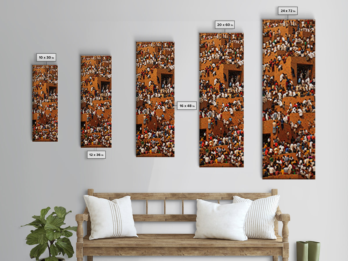 Crowded African Market Wall Art, Aerial Mud Brick Festival Canvas Print, Vibrant Cultural Decor, Sahel Cityscape Artwork