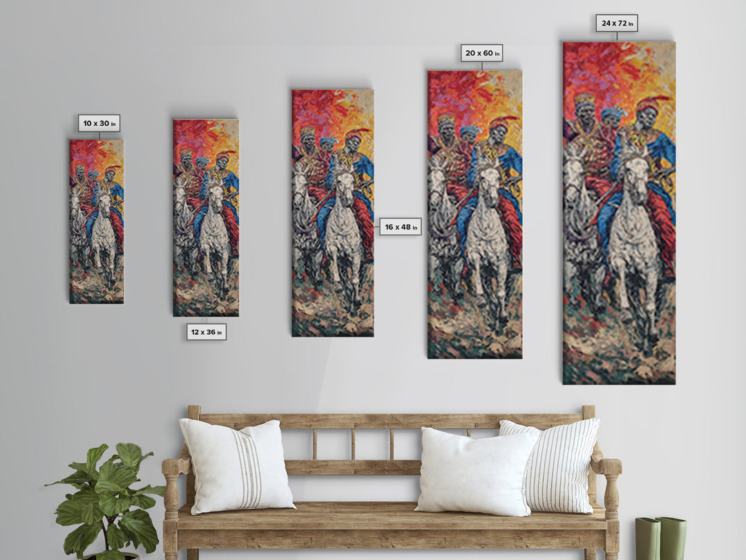 Three African Royal Horsemen On White Horses Canvas Print, Afrocentric Wall Art, African Warrior Art, Cultural Home Decor