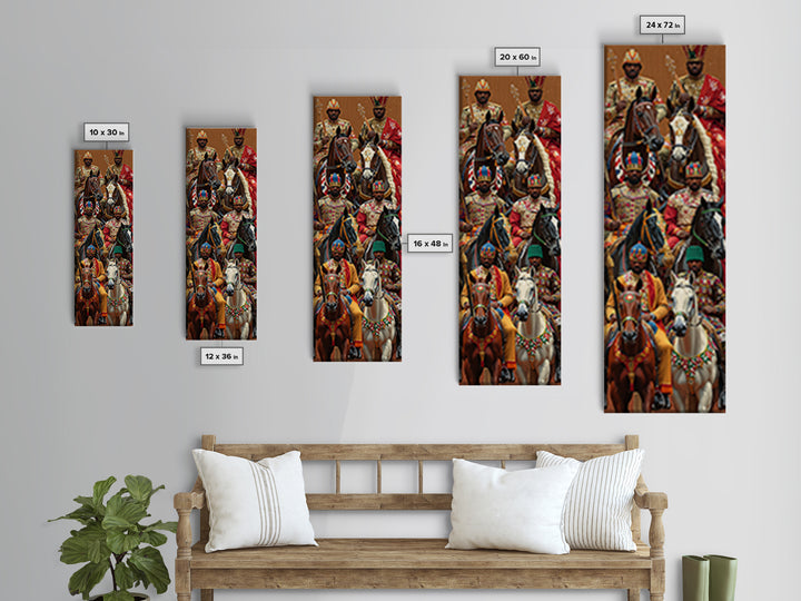 Ornate African Kings Riding Horses Framed Canvas Print, African Portrait, African Warrior Art, Afrocentric Decor, Cultural Wall Art