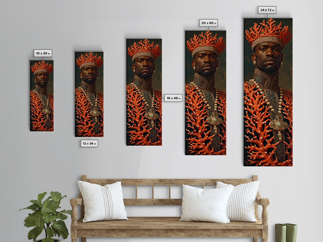 Black King In Coral Crown Portrait Canvas Print, African Portrait Art, Black Man Wall Art, Gold Jewelry Canvas, Luxury Decor