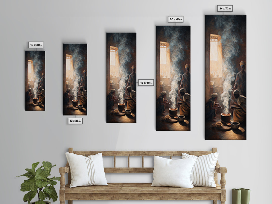 Smoky African Family Cooking By Window Wall Art, African Painting, Black Culture Art, Spiritual Home Decor, Meaningful Gift