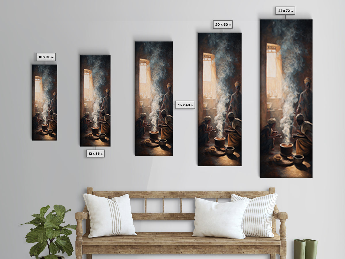 Smoky African Family Cooking By Window Wall Art, African Painting, Black Culture Art, Spiritual Home Decor, Meaningful Gift