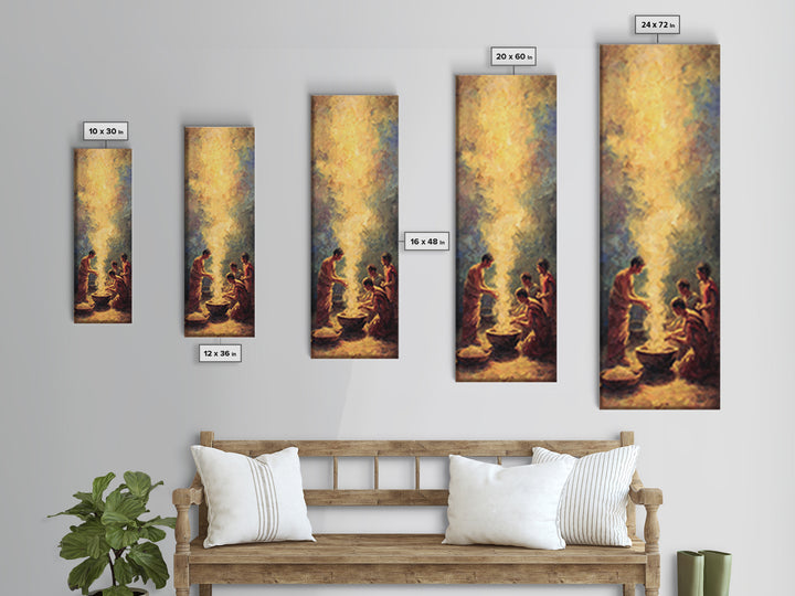 Golden African Family Firelight Gathering Framed Canvas Print, African Painting, Black Family Art, Spiritual Wall Art, Warm Decor