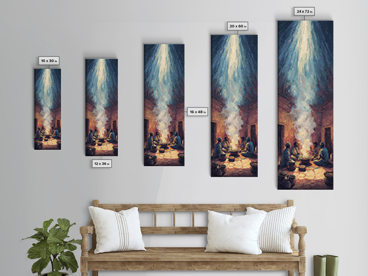 African Gathering With Sacred Steam Canvas Print, Ceremonial Light, Afrocentric Wall Decor, Spiritual Tribal Room Artwork