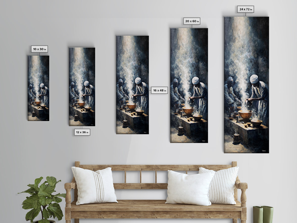 African Steam Ritual Wall Art, Dark Ceremonial Canvas, Men In White Headwraps, Afrocentric Tribal Decor, Spiritual Print