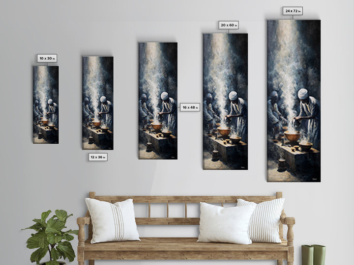 African Steam Ritual Wall Art, Dark Ceremonial Canvas, Men In White Headwraps, Afrocentric Tribal Decor, Spiritual Print