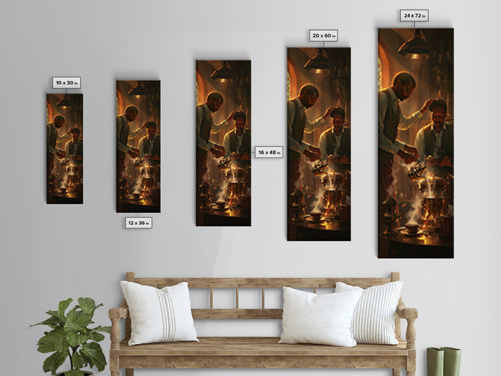 African Men Brewing Tea Canvas Print, Warm Golden Kitchen Light, Black Culture Art, Afrocentric Home Decor For Living Room