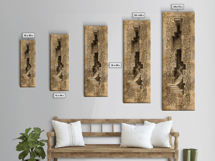 Ancient African Doorway Glyph Wall Art, Stone Stair Passage, Architectural Script Canvas, Cultural Decor, Mystical Tribal Print