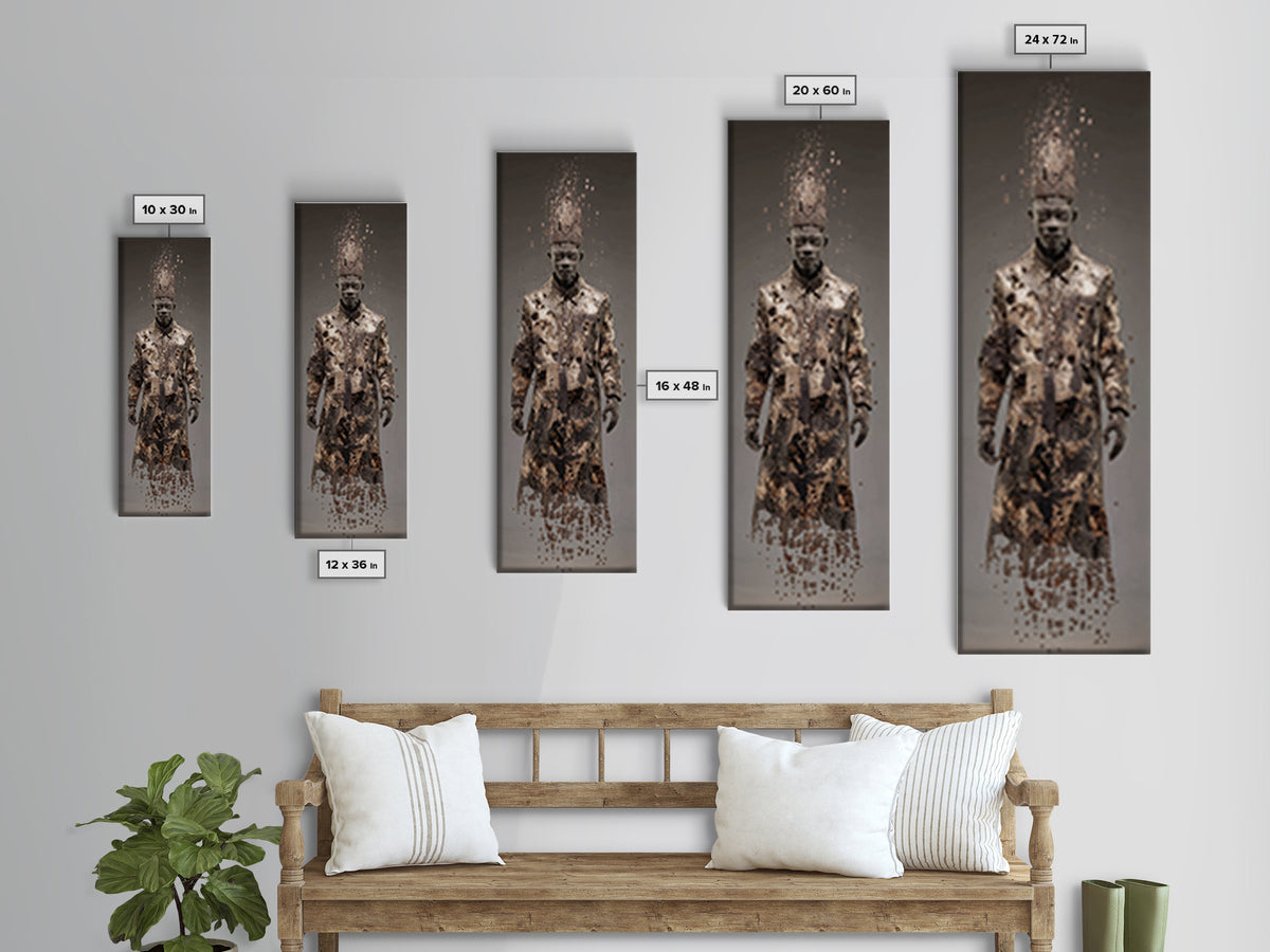 Dissolving African King In Ceremonial Robe Canvas Print, African Warrior Art, Tribal Portrait Wall Art, Afrocentric Decor
