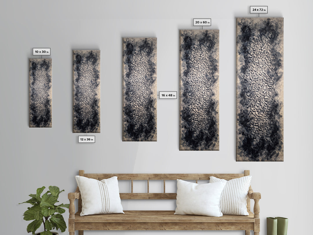 Smoky African Calligraphy Framed Canvas Print, Black Ink Script Texture, Abstract Tribal Wall Decor, Neutral Cultural Art