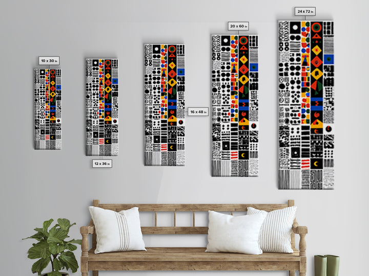 Modern African Geometric Grid Canvas Print, Black White Orange Tribal Symbols, Abstract Wall Art, Bold Cultural Decor Print