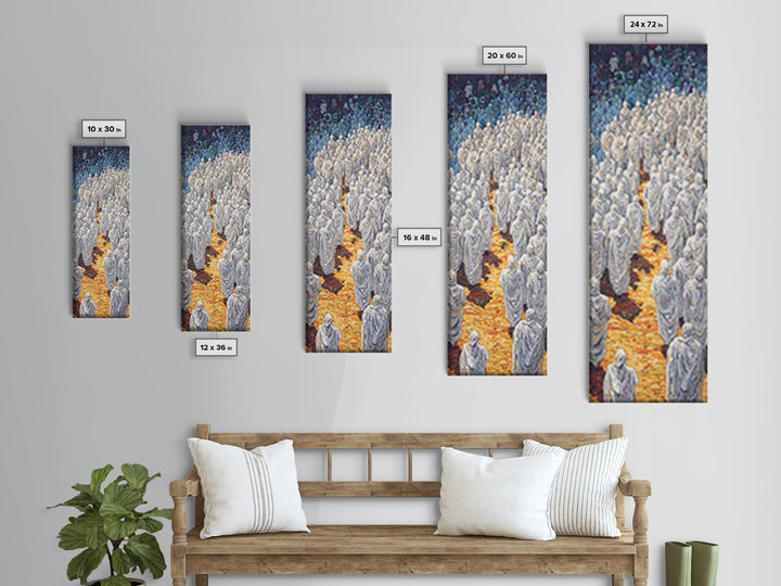 White Robed Procession Through Blue Forest Wall Art, African Spiritual Artwork, Dreamy Cultural Decor, Large Statement Print