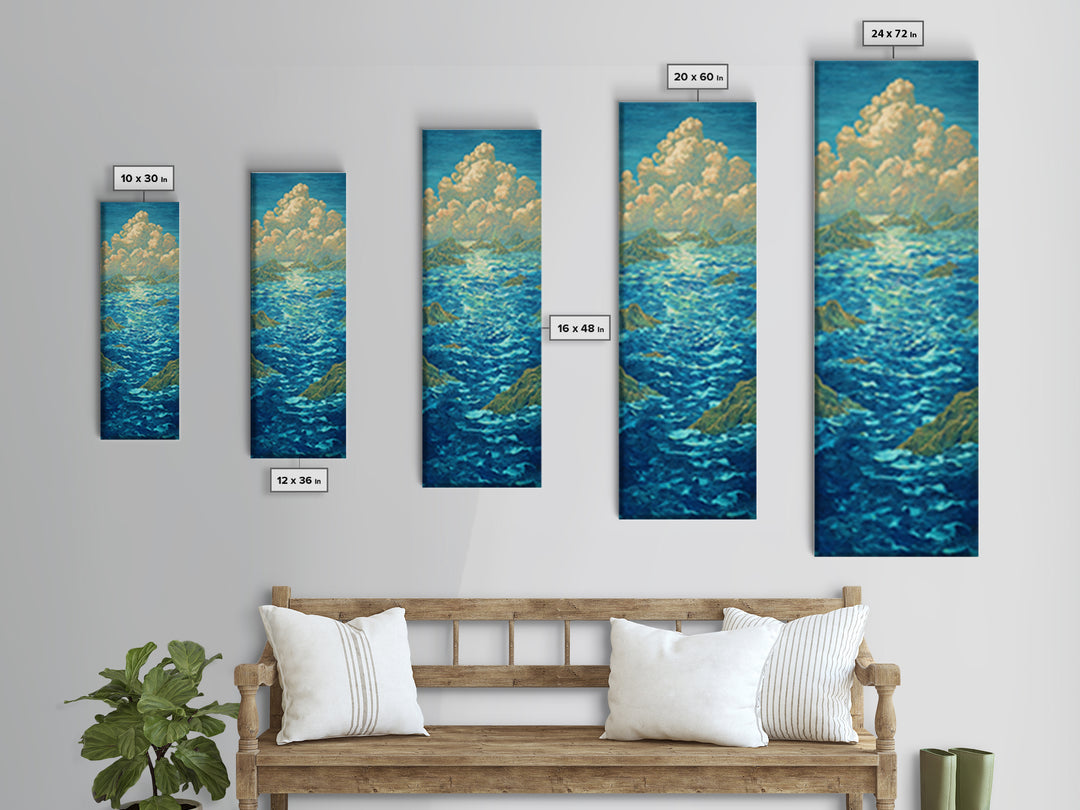 Turquoise Ocean With Golden Clouds Canvas Print, Blue Seascape Wall Art, Dreamy Nature Scene Art, Coastal Home Decor Gift