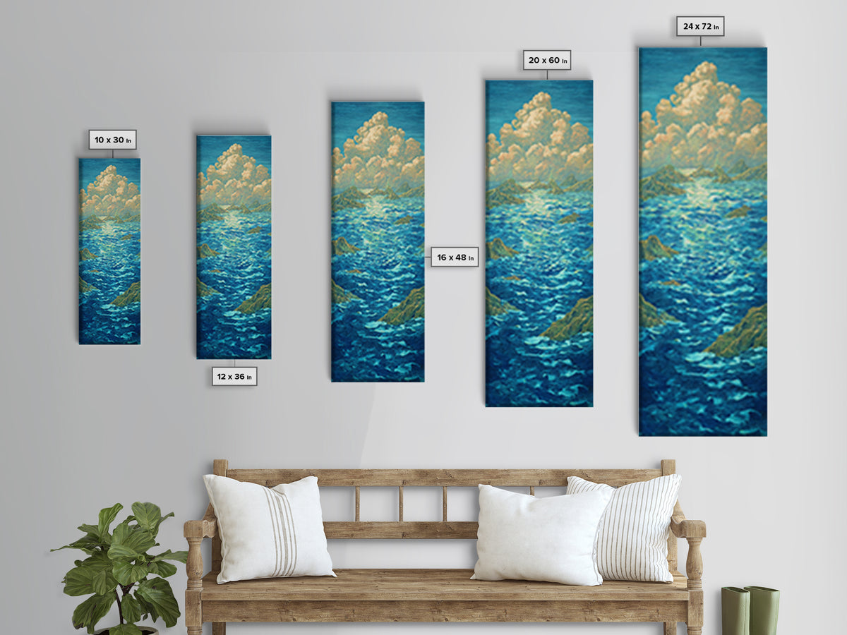 Turquoise Ocean With Golden Clouds Canvas Print, Blue Seascape Wall Art, Dreamy Nature Scene Art, Coastal Home Decor Gift