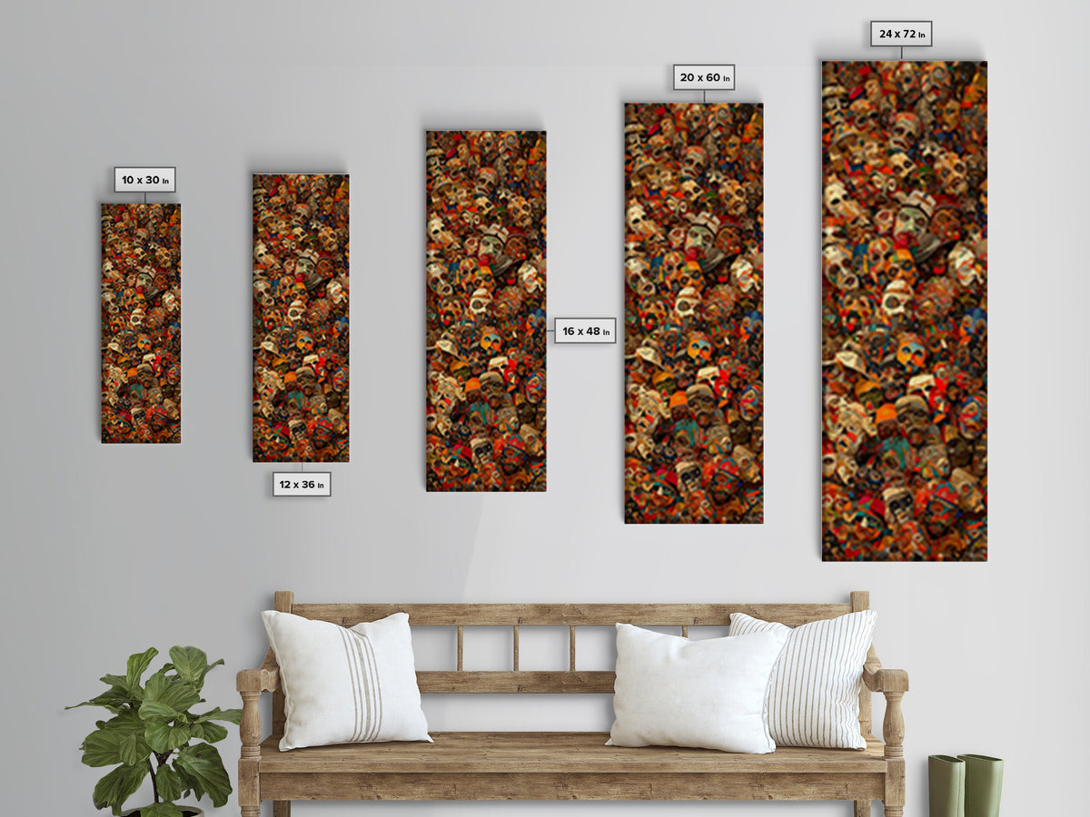 Dense Collage Of African Masks Wall Art, Tribal Faces Canvas, Afrocentric Culture Decor, Maximalist Black Artwork Print For Home
