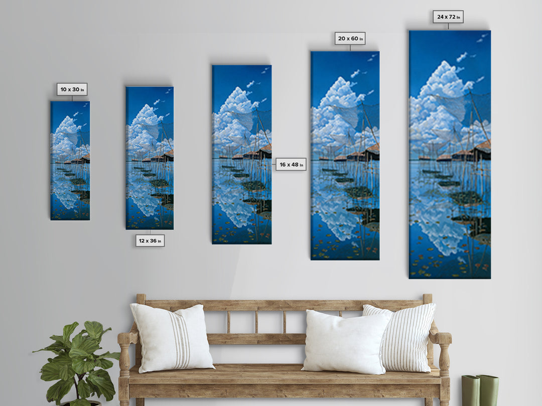 Blue African Fishing Nets Wall Art, Lake Landscape Canvas Print, Coastal Safari Decor, Serene Water Scene Art Gift For Home Decor