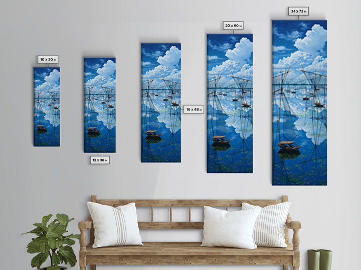 Dramatic Blue Fishing Nets Wall Art, African Lake Canvas Print, Coastal Landscape Decor, Serene Safari Art Gift For Home