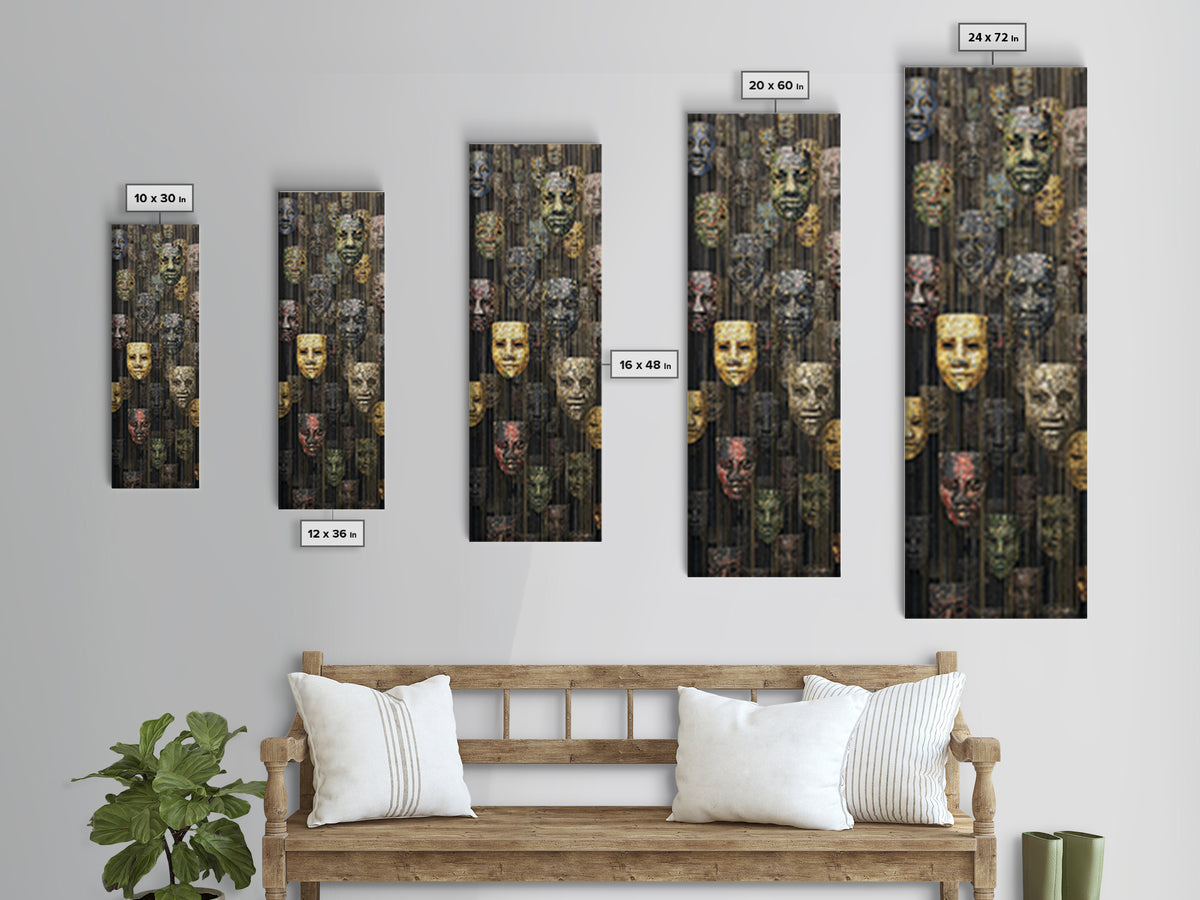 Hanging African Mask Gallery Wall Art, Black Gold Tribal Canvas Print, Afrocentric Culture Decor, Statement Artwork Gift