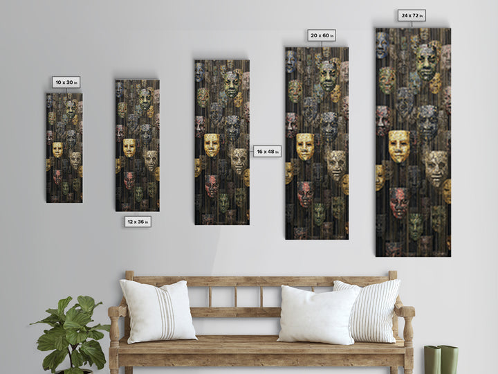 Hanging African Mask Gallery Wall Art, Black Gold Tribal Canvas Print, Afrocentric Culture Decor, Statement Artwork Gift