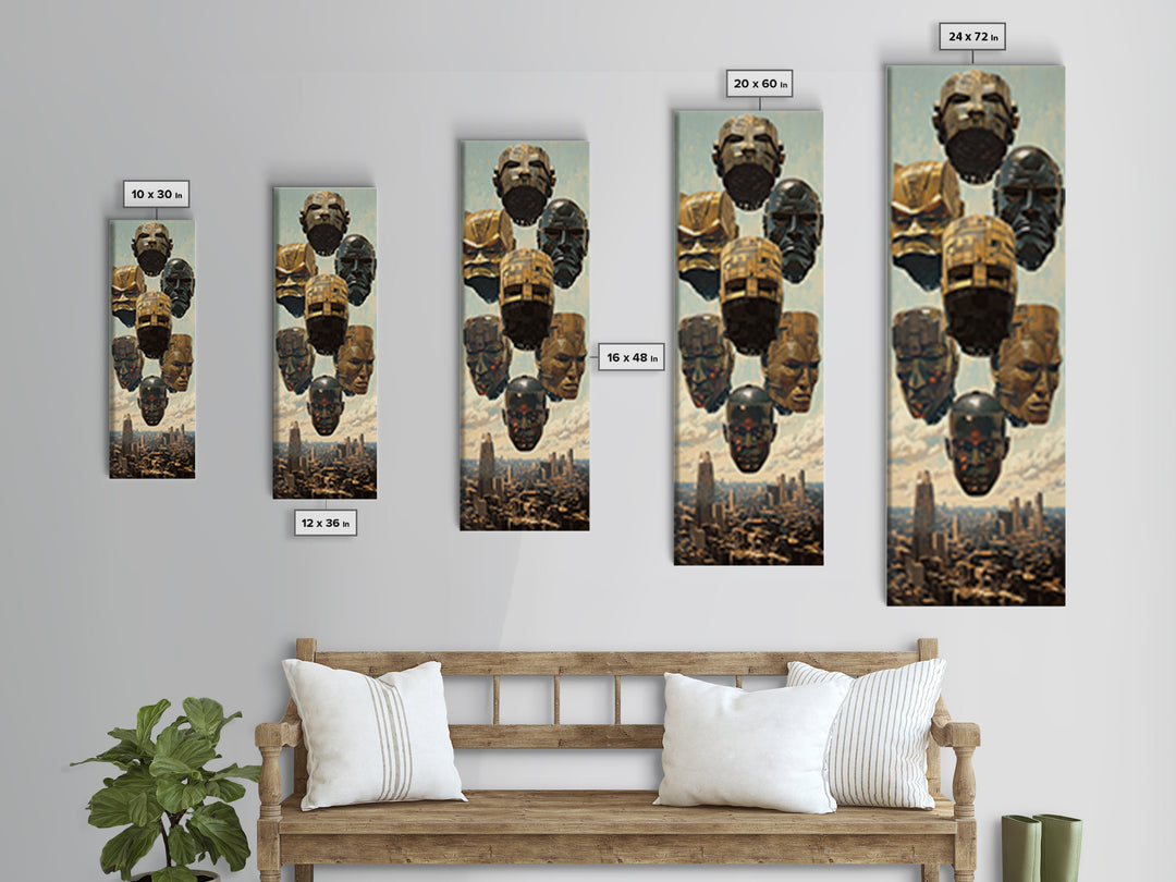 Futuristic Gold And Black Masks Wall Art, Afrofuturism Decor, Modern African Art, Urban Wall Decor, Unique Canvas Print Gift