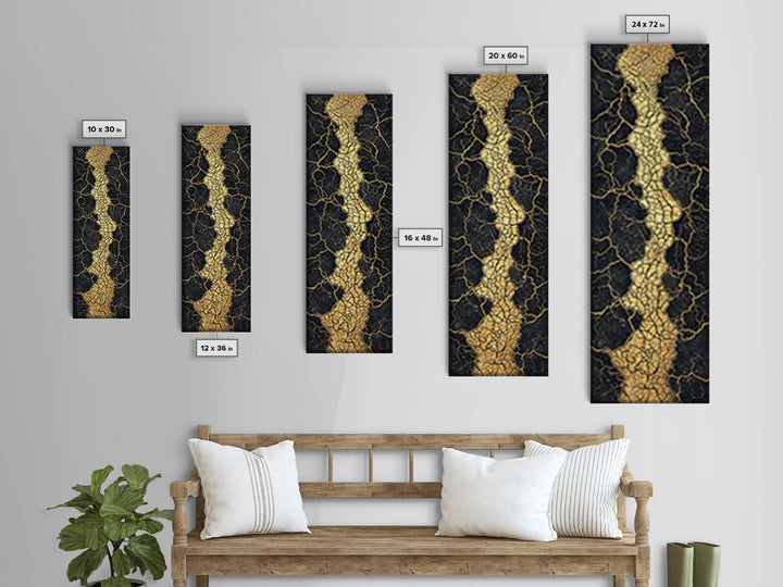 Gold Cracked Abstract River Wall Art, Black And Gold Art, Earth Tone Wall Decor, Modern Abstract Art, Premium Canvas Print