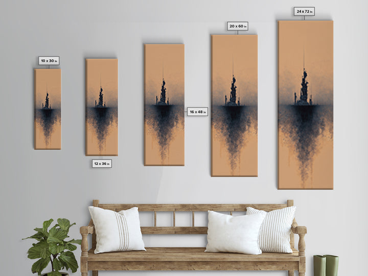 Misty Black Spire On Terracotta Canvas Print, Dreamy Wall Art, Minimalist Decor, Modern Canvas Art, Gothic Office Decor Art