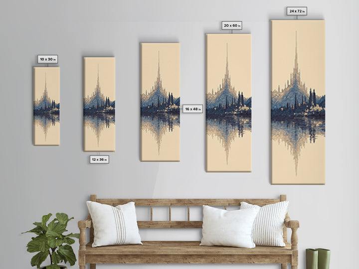 Blue Fantasy Spire City Framed Canvas Print, Dreamy Wall Art, Modern Canvas Art, Elegant Home Decor, Large Statement Wall Decor
