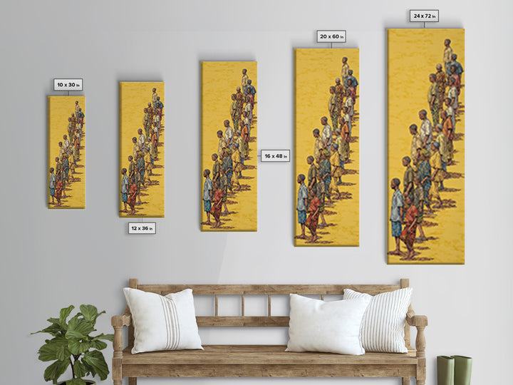 Long Line Of African People On Golden Sand Wall Art, Cultural Art Print, African Women And Men Canvas Print, Diaspora Decor