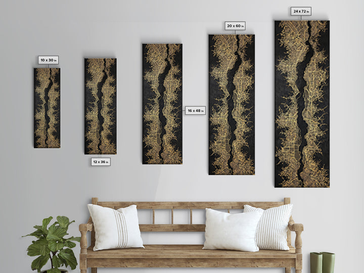 Black And Gold Abstract City Map Wall Art, Geometric Wall Art, Modern Black Art, Luxury Canvas Print, Statement Home Decor