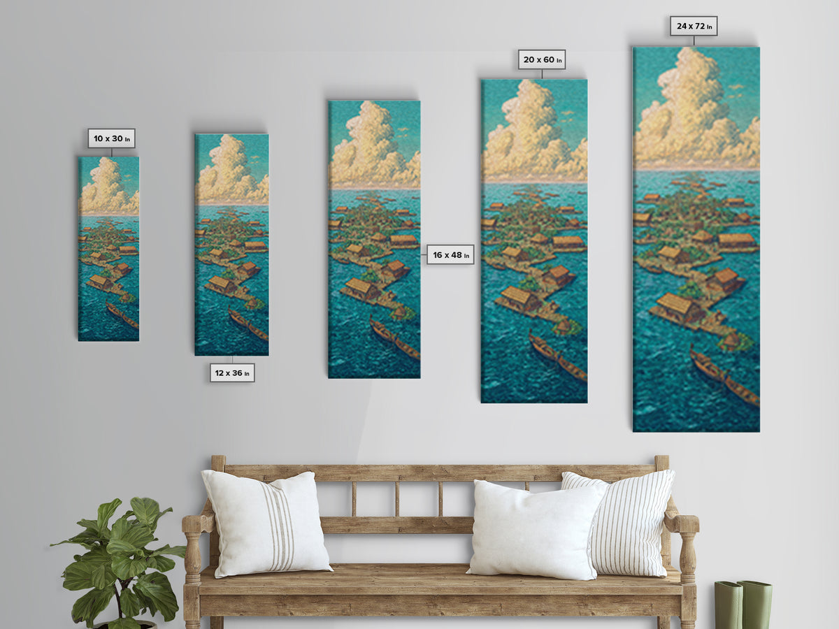 Floating African Water Village Wall Art, Turquoise Ocean Huts, Afrocentric Decor, African Landscape, Coastal Canvas Print