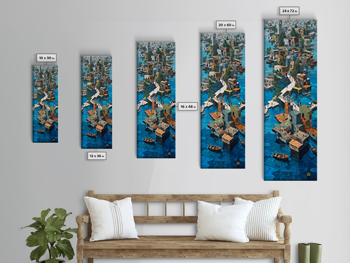 Stilted African Water City Wall Art, Urban Coastal Village, Afrocentric Wall Decor, Modern African Art Canvas Print, Home Decor