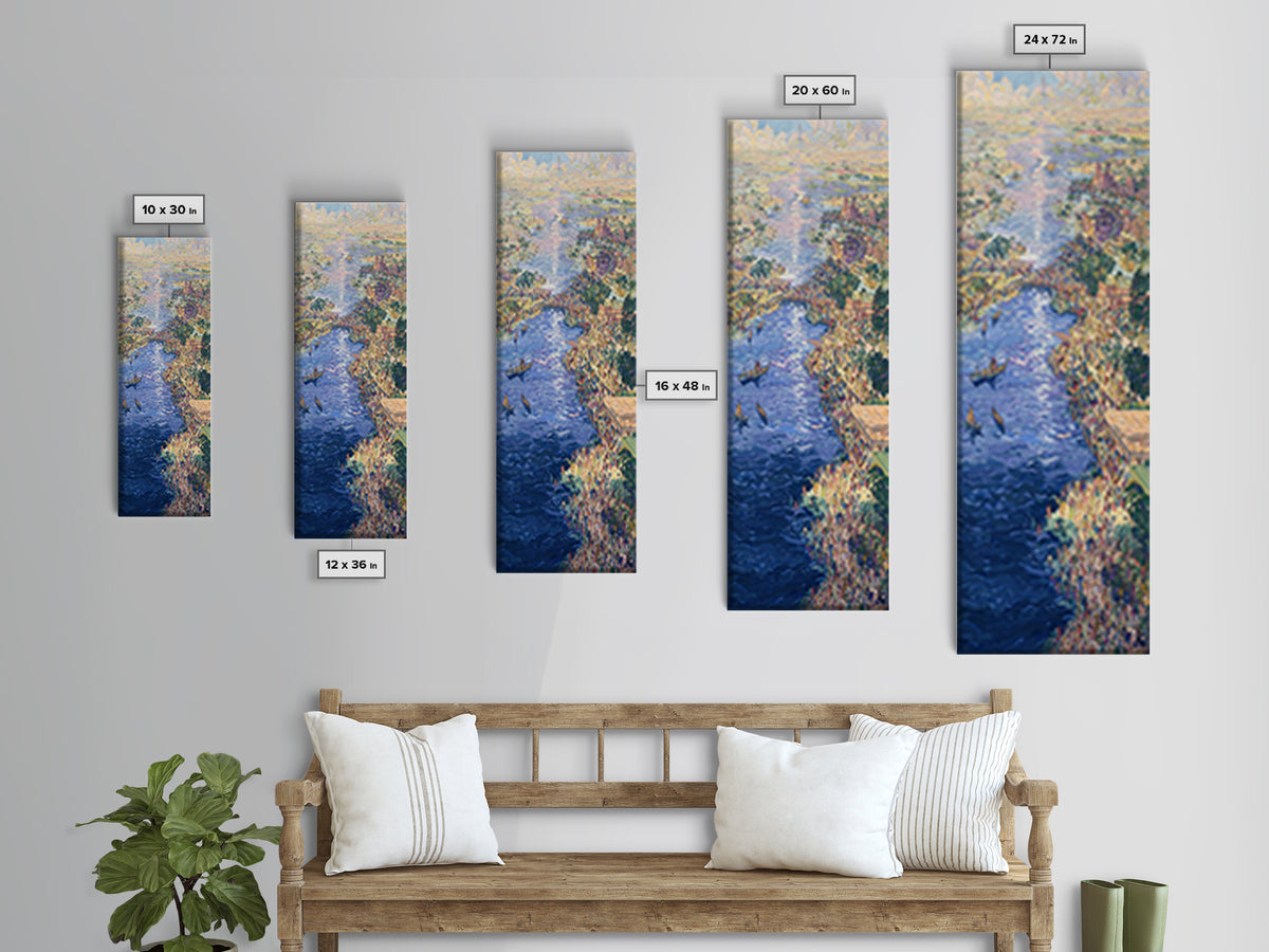Sunlit African River Crowd Wall Art, Blue Water Boats, Cultural Cityscape, Afrocentric Decor, African Painting Canvas Print