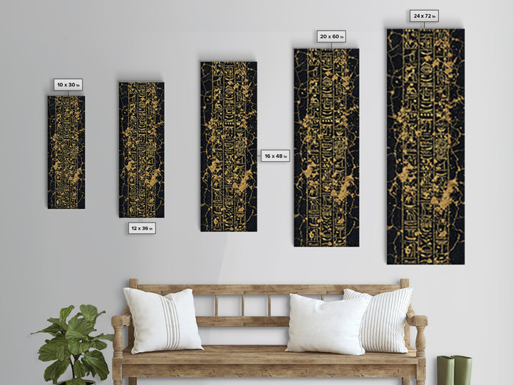 Gold Egyptian Hieroglyphs Wall Art, Black Marble Ancient Symbols, African Egyptian Art, Luxury Home Decor, Framed Canvas Print