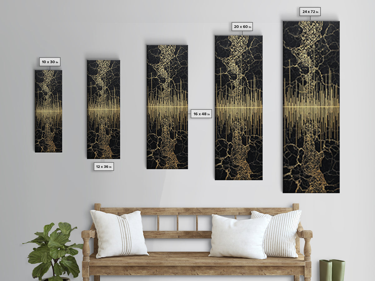 Black And Gold Abstract Soundwave Wall Art, Luxury Canvas Print, Modern Geometric Decor, Elegant Statement Home Decor Gift