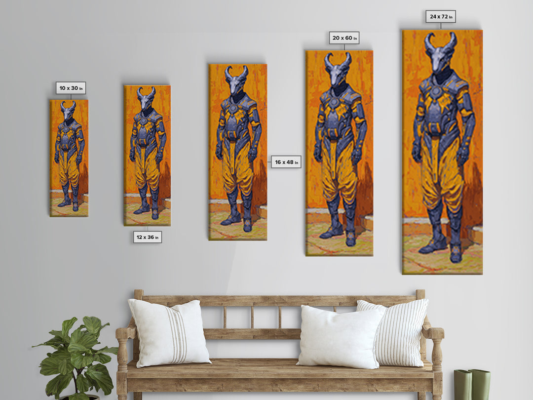 Horned African Warrior Afrofuturism Canvas Print, Orange Sci Fi Tribal Art, Bold Black Art Decor, Unique Gift For Him Wall Art