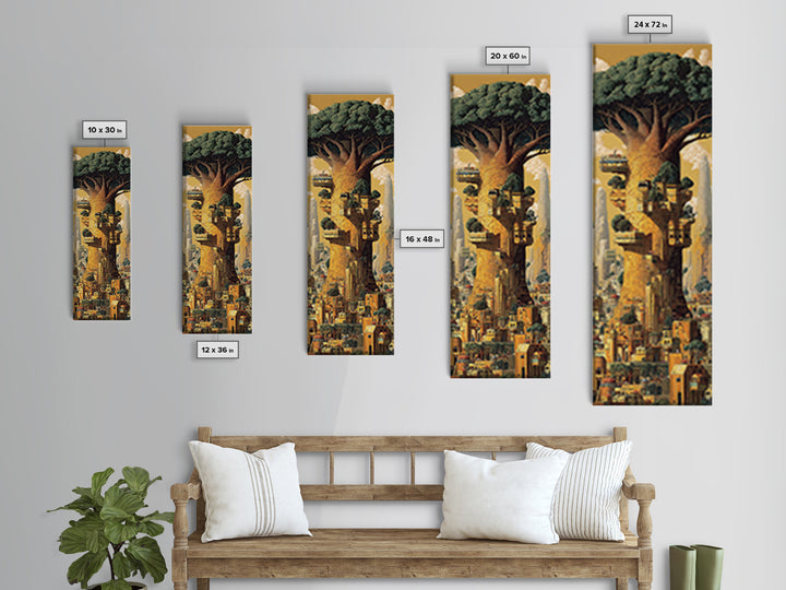 Giant African Tree City Wall Art, Afrofuturism Urban Landscape Canvas Print, Fantasy Architecture Decor, Nature Scene Gift
