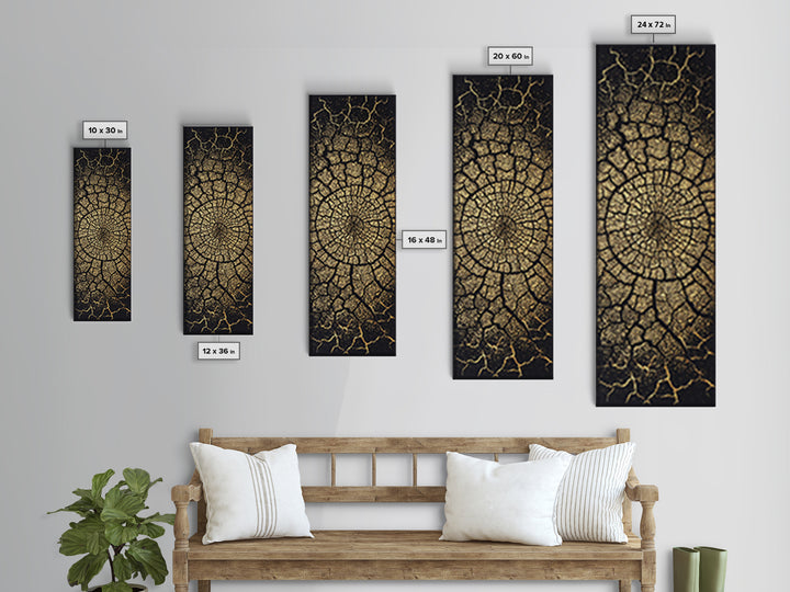 Black And Gold Cracked Spiral Abstract Wall Art, Luxury Canvas Print, Geometric Pattern Artwork, Modern Statement Decor Gift