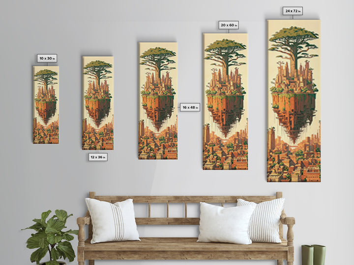 Floating African Tree City Canvas Print, Baobab Fantasy Landscape Wall Art, Afrocentric Urban Decor, Modern Home Decor Gift