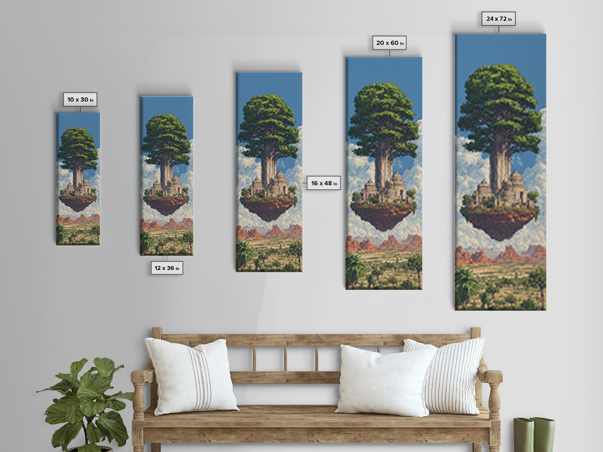 Majestic African Tree Temple Framed Canvas Print, Floating Island Landscape Wall Art, Desert Skyline Home Decor Gift For Her