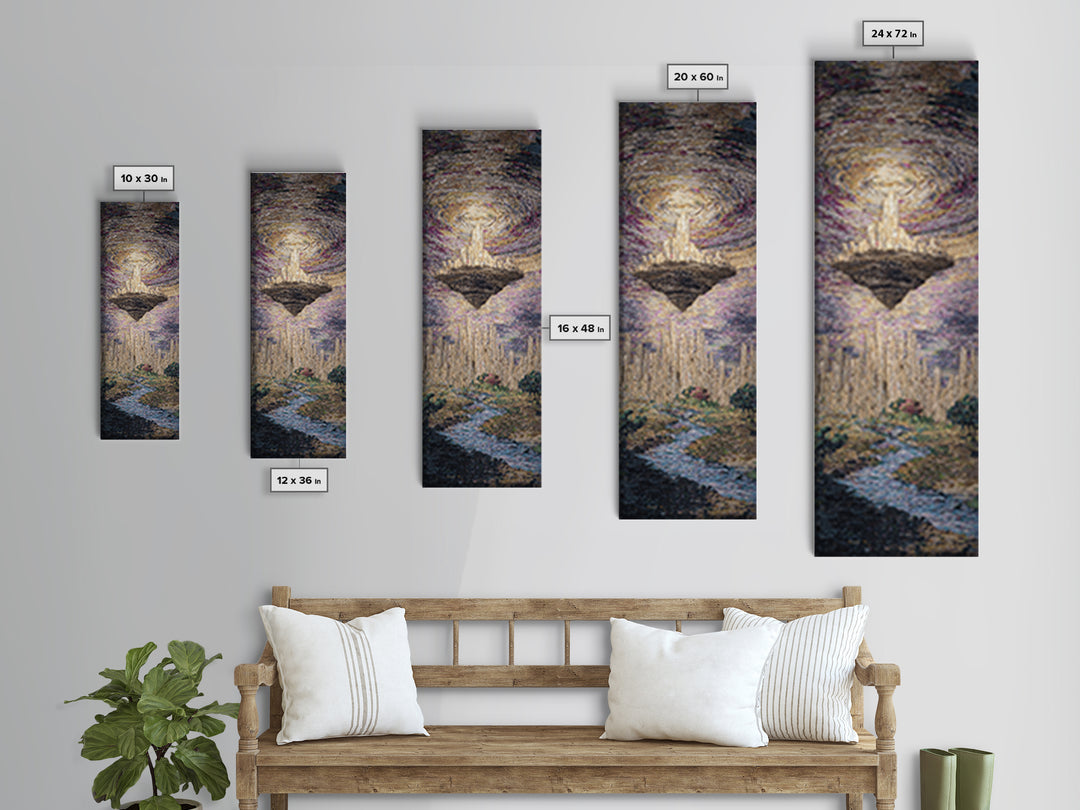 Luminous Floating Island Waterfall Celestial Sky Wall Art, Dreamy Nature Scene Art, Abstract Landscape, Living Room Decor
