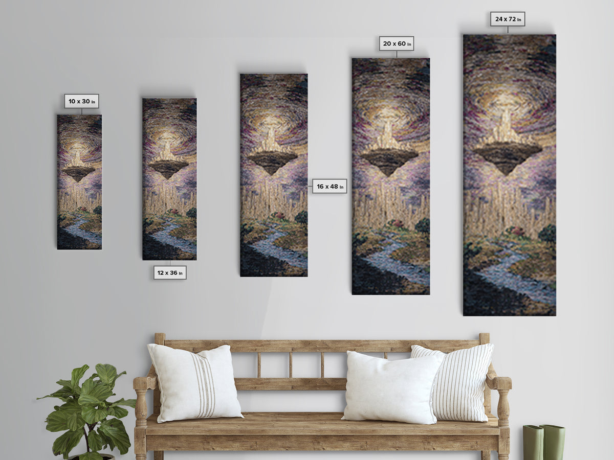 Luminous Floating Island Waterfall Celestial Sky Wall Art, Dreamy Nature Scene Art, Abstract Landscape, Living Room Decor