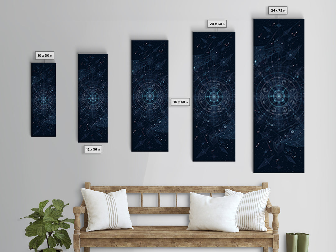 Celestial Star Map With Arrows Framed Canvas Print, Blue Astronomy Wall Art, Mystical Wall Art, Digital Art, Office Decor