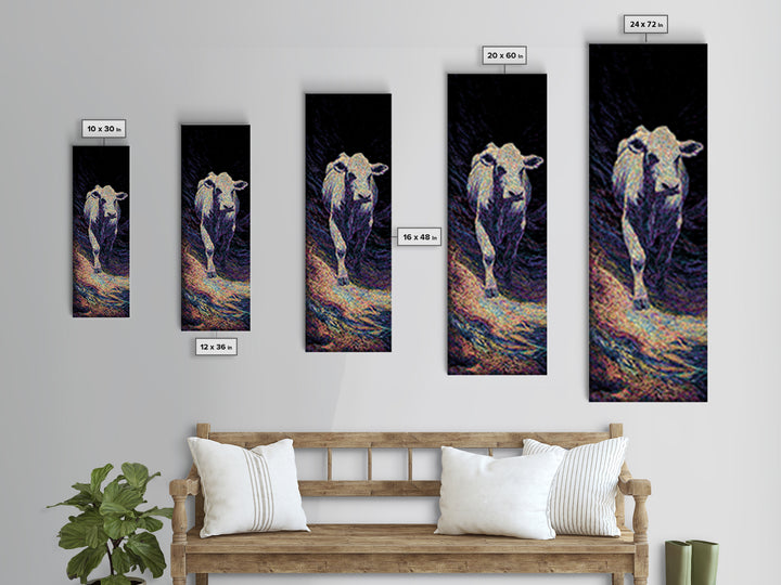 Single White Cow Portrait Wall Art, Dark Pasture Animal Painting, Rustic Decor, Nature Art, Unique Canvas Print, Home Decor