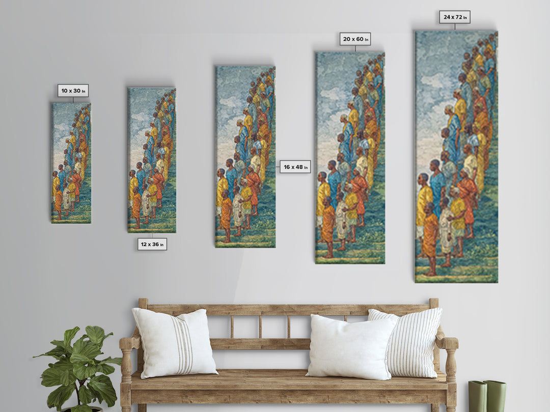 African Children In Colorful Stairway Procession Wall Art, Cultural Canvas Print, Black People Art, Vibrant Afrocentric Decor