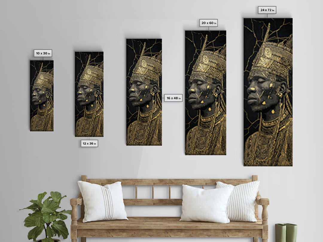 Gold African Queen Profile Wall Art, Black And Gold Portrait, Regal Afrocentric Decor, Elegant Cultural Artwork For Living Room