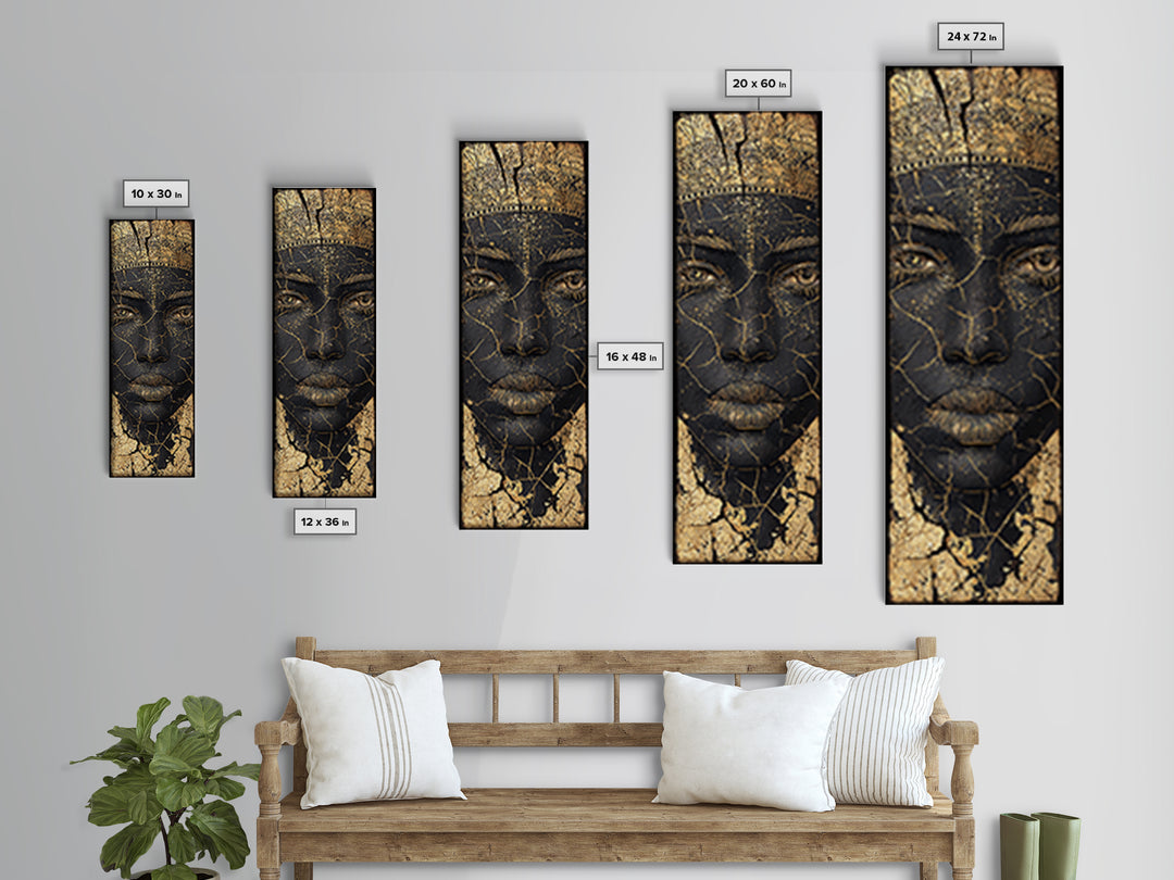Cracked Gold African Woman Face Canvas Print, Black Queen Portrait Wall Decor, Elegant Afrocentric Art, Modern Cultural Gift